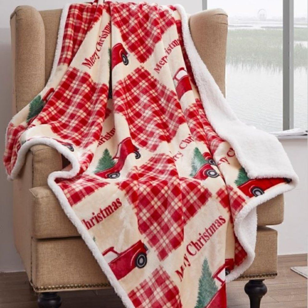 Vintage Red Truck Christmas Sherpa Throw NWT